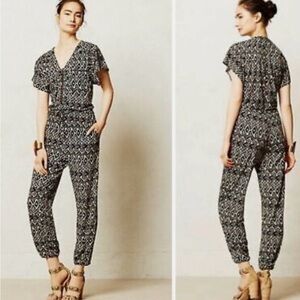 Corey Lynn Calter Black & White Printed V-Neck Jumpsuit